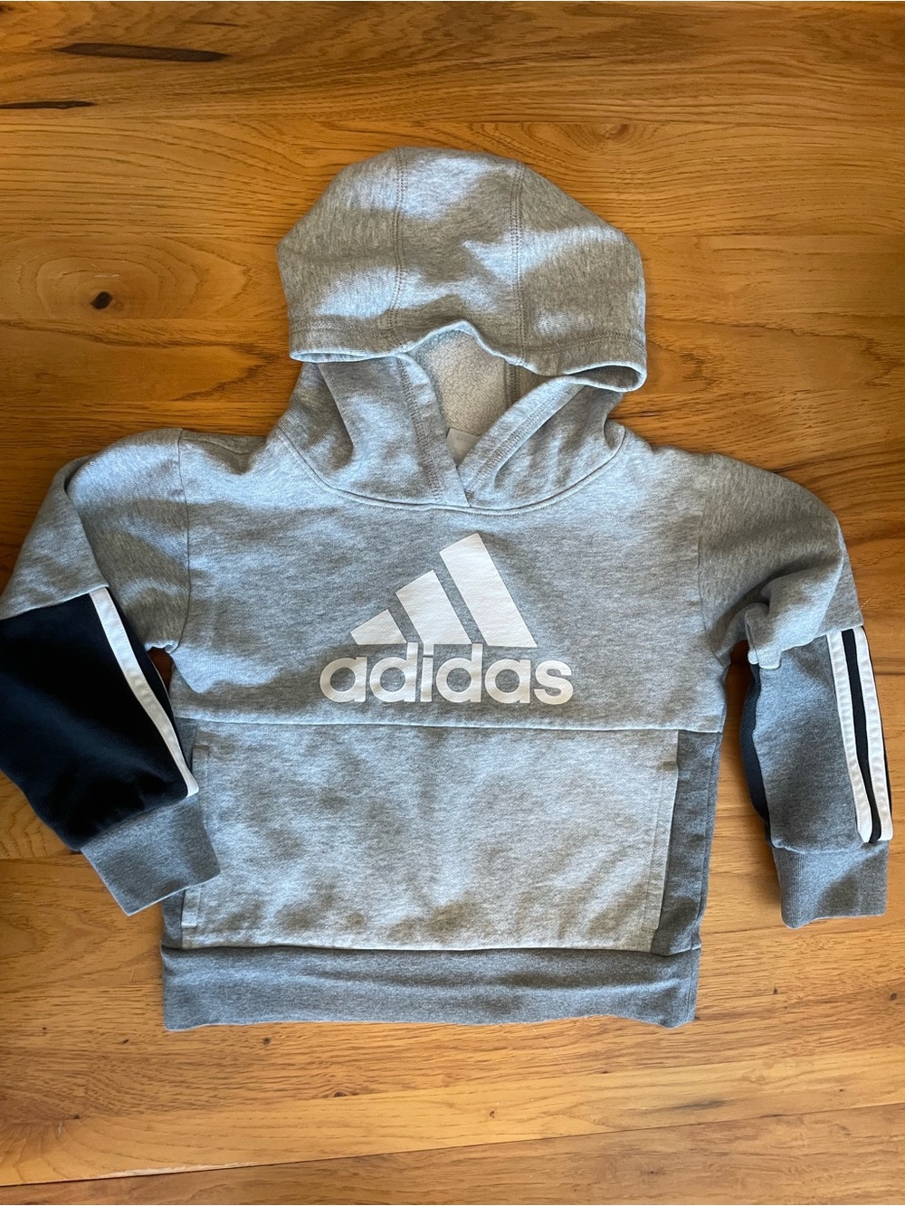 adidas Gray Hoodie with White Logo and Black Sleeve Panels